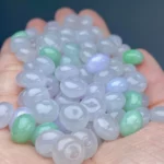 A57K 9x6mm Natural Myanmar Jadeite A-Grade Loose Beads, Light Ice Lavender-Green Drum Beads $7 - Image 3